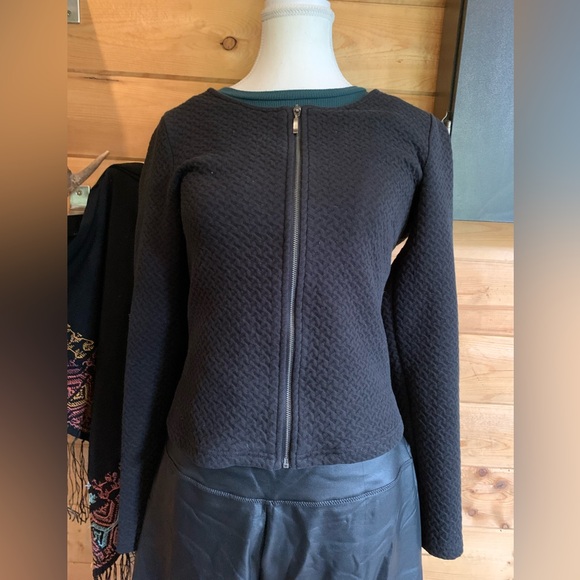 Y2K Jackets & Blazers - Quilted Black Women's‎ Zip Up Top Cardigan Sweater Long Sleeve Twee Preppy Moto
